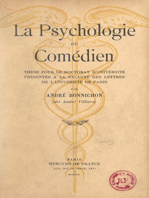 cover image of La psychologie du comédien